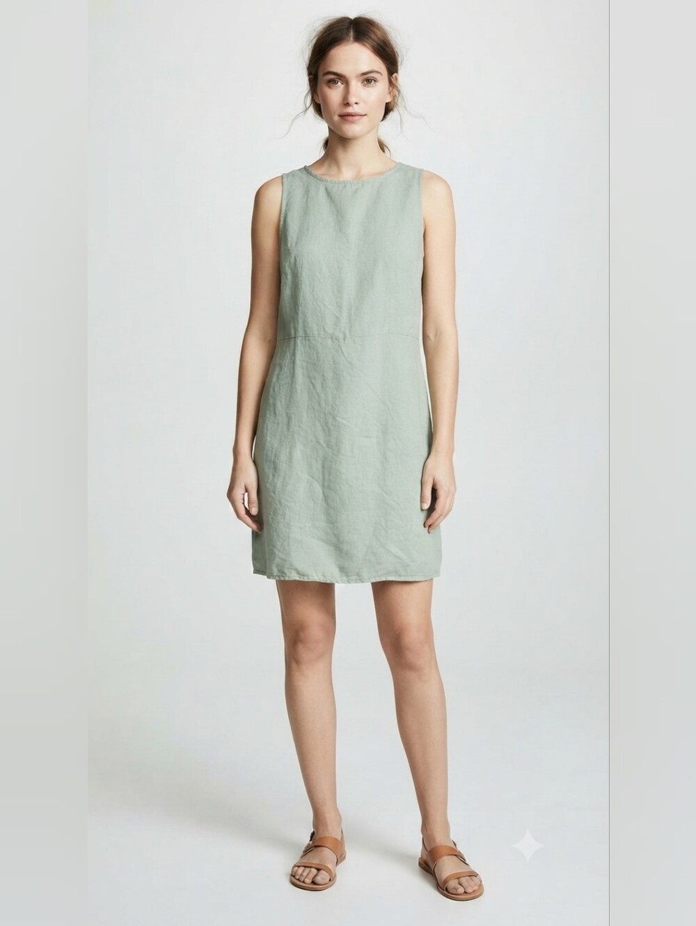 Grae Cove Sage Green Linen Blend Sleeveless Shift Dress